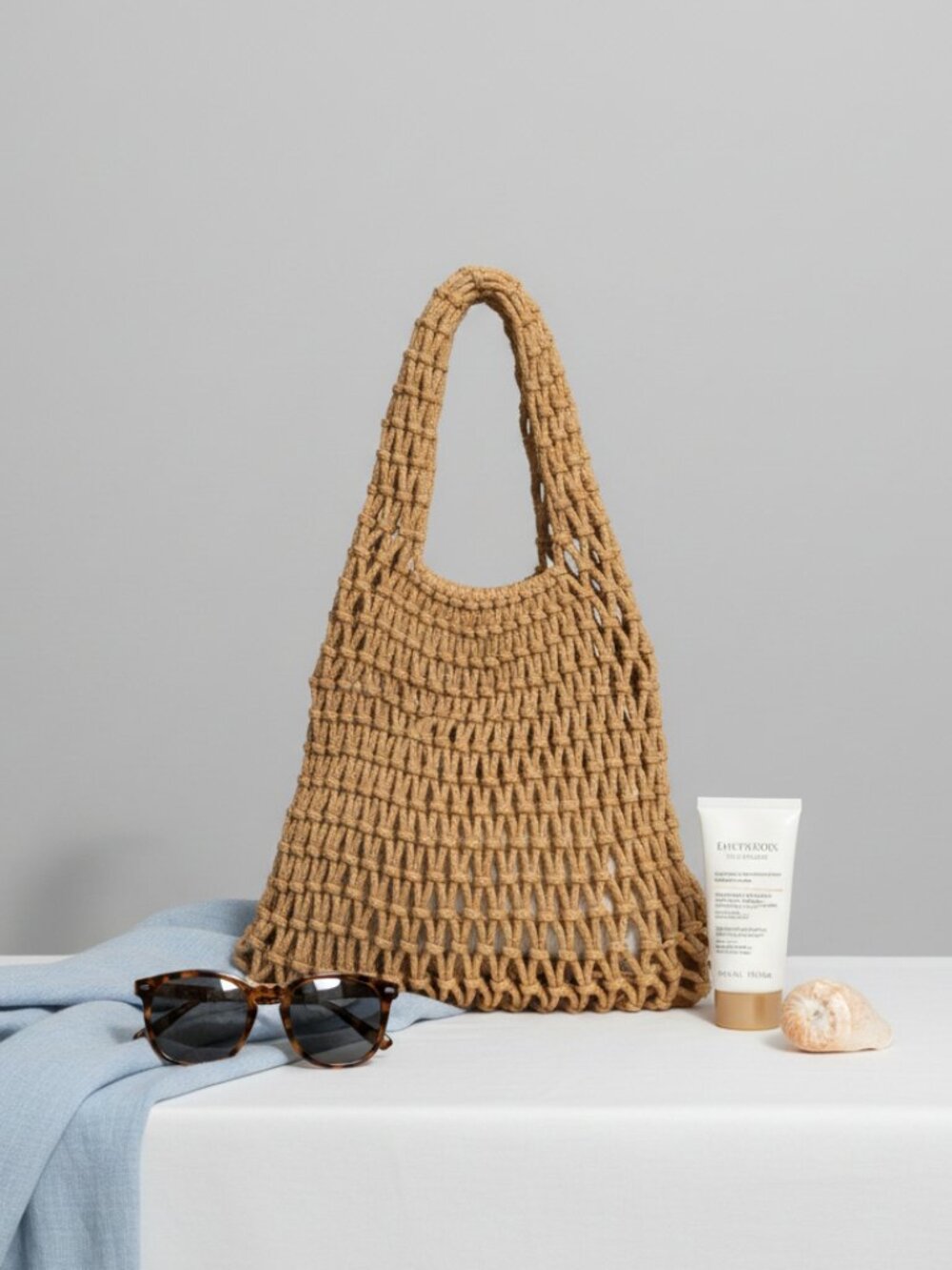 NWOT Brown Macrame Cotton Rope Woven Handbag Beach Tote